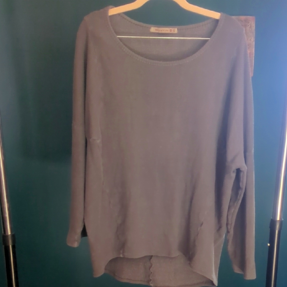 XCVI Waffle Knit Gray Long Sleeve Top XL